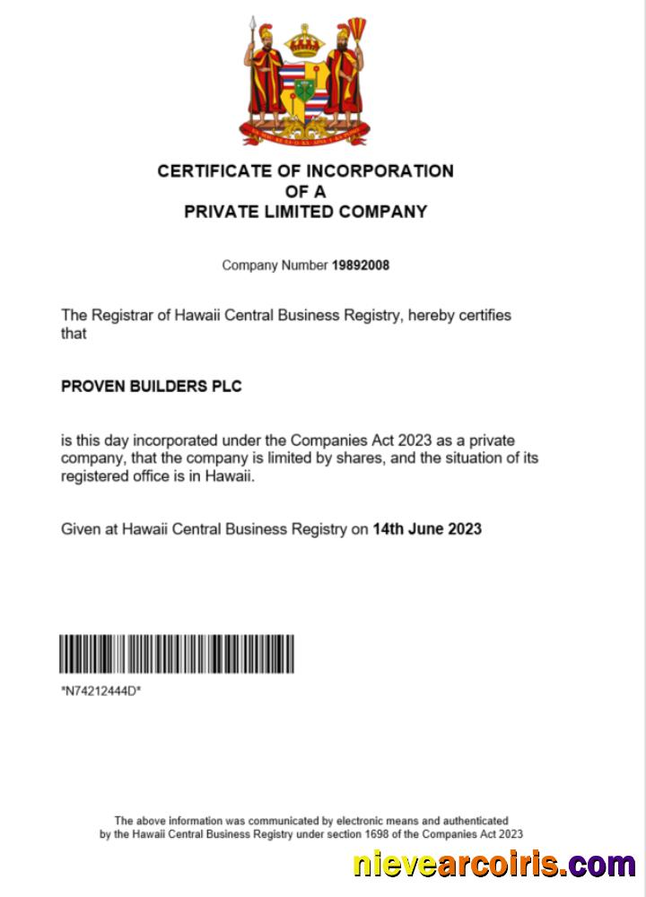 Hawaii certificate of registration
